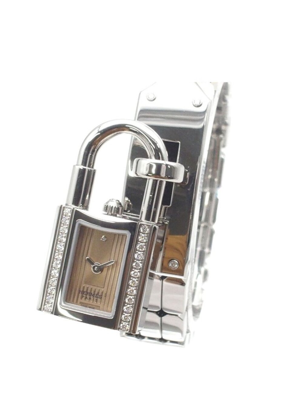 Hermes Kelly Watch Rose Cuievre Dial Gold Silver SS Diamond Quartz